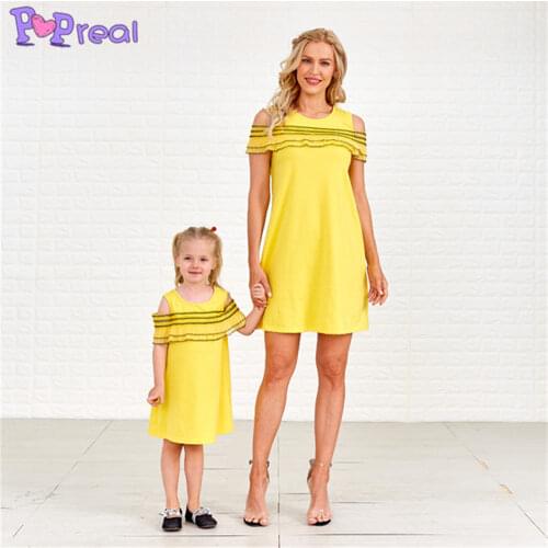 PopReal Parent-Child Outfit Summer Fashion Mom And Daughter Dress Mommy And Me Clothes Sleeveless Dress Hollow Out