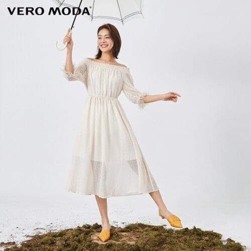 Vero Moda Women Elastic Neckline 3/4 Sleeve 3D Polka Dot Dress | 32017C544