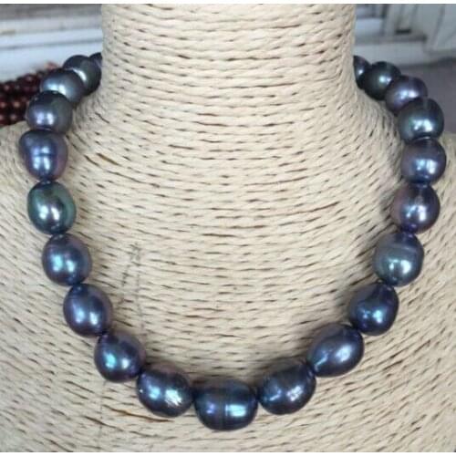 Stunning 14-15mm Tahitian peacock green baroque pearl necklace 18"
