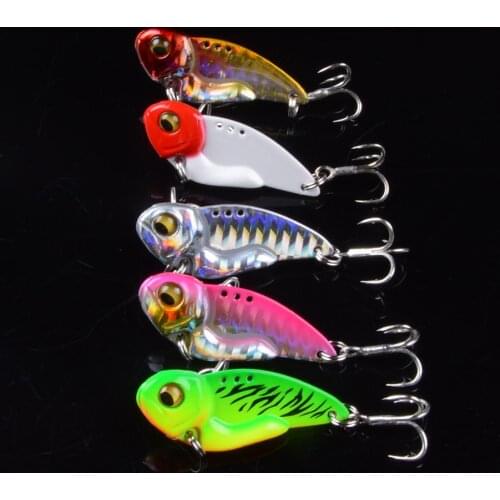 5pcs Metal VIB 45mm 12.8g Fishing Lure Vibration Spoon Hard Baits Crankbait Wobbler Swimbait Cicada VIB Tackle 3DEyes