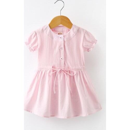 Pink Girls' Dresses Casual White Short-sleeve Dress Childrens Clothes Baby Girls Summer Dress Solid Shirt Dresses Kids Clothes
