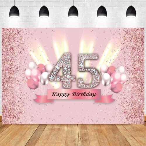 Pink Sweet 45th Backdrop Women Adult Happy Birthday Party Lady Champagne Photography Background Photo Backdrop Decoration Banner