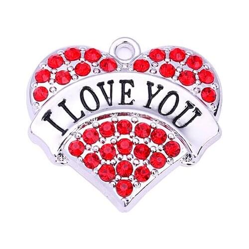 Newest Best Gift For Lover 20 pcs a lot rhodium plated I LOVE YOU with red/pink/blue/white crystal heart pendant Drop Shipping