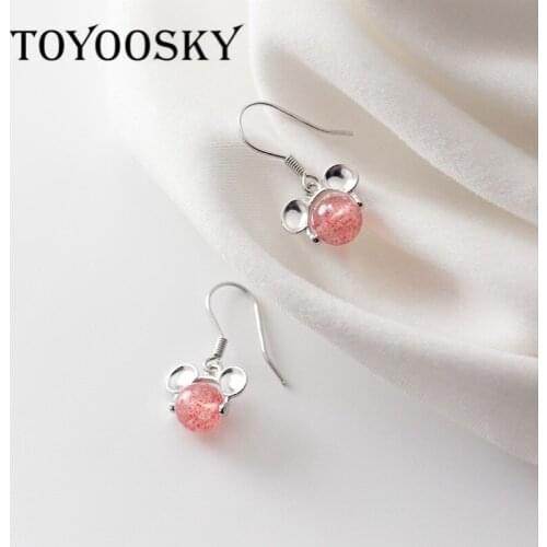 Cute New Animal Strawberry Crystal Rat Mouse Shape Drop Earrings For Kids Girls Party Personality 925 Sterling-silver-jewelry