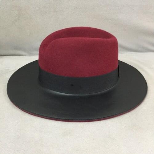 Fedora About new winter wool color matching leather fashion tide restoring ancient ways is han edition of England brim hat