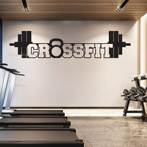 Sport Crossfit Barbell Dumbbell Bodybuilding Room Door Decals Gym Studio Vinyl Wall Stickers Mural Decor Accessories LL2652
