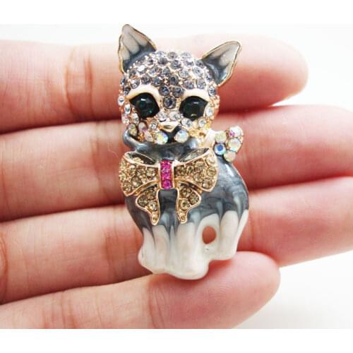 Vintage Cat Pet Austrian Crystal Enamel Brooch Pin Animal Jewelry Gifts