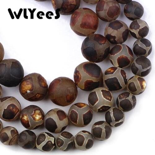 WLYeeS China Tibetan Dzi Matte Tortoise shell Stone Natural Stone 8 10 12mm Round Loose Bead for Jewelry Bracelet Making DIY 15