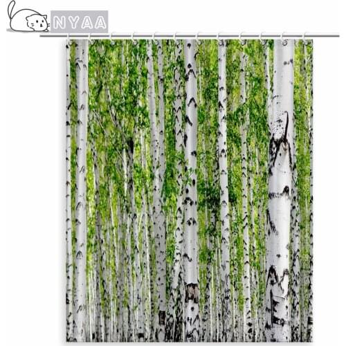 NYAA Custom Birch forest Shower Curtain Waterproof Polyester Fabric Bathroom With Hooks DIY Home Decor