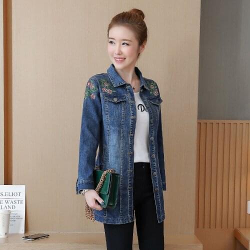 S-5XL Denim Jaqueta Feminina Slim Jean Jacket Female Korean Style Mid Length Wild Long Sleeved Womens Jacket Casaco Feminino
