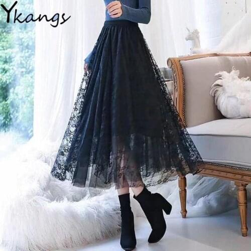 Harajuku Dark Mesh Chic A-Line Women Skirts Punk Style Ulzzang Lace Fashion Streetwear 2020 Faldas Mujer High Waist Skirt Female