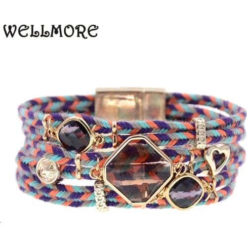 WELLMORE women bracelets bohemia cotton charm bracelets for women fashion jewelry wholesale drop shipping