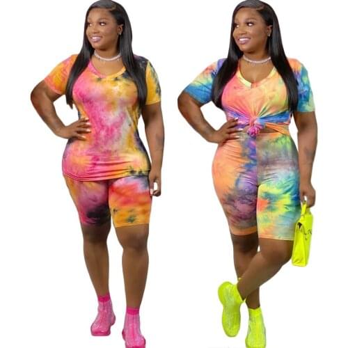 Tie Dye Set Woman Women Summer 2021 Casual Tshirt T Shirt and Short Set Plus Size Two Piece Sets Oversized 2 Piece Set 3XL 4XL