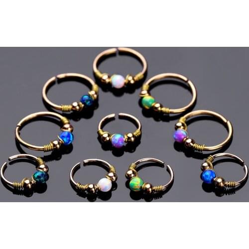 1Piece Opal Boho Fake Nose Piercing Ring Fashion Faux Septum Piercing Ring Cheater Nose Cartilage Tragus Earring Pircing Nariz
