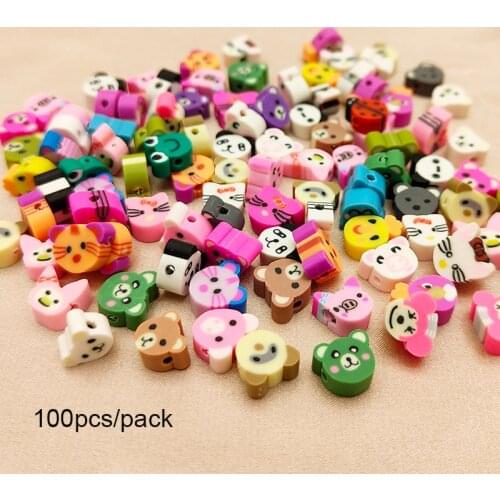 100pcs/pack of colored soft clay small animal loose beads cat chick frog diy jewelry accessories beaded jewelry making