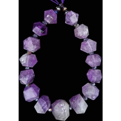 15-25 X18-30mm High Quality Natural Gemstone Amethyst Column Hexagonal Double Points Reiki Bead Strands for Jewelry DIY