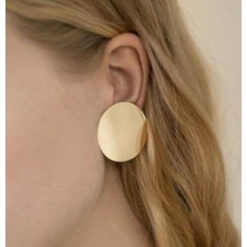 2020 Gold Color Big Round Stud Earrings for Women Jewelry Minimalist Fashion Female Black Round Sequin Earrings Metal earrings