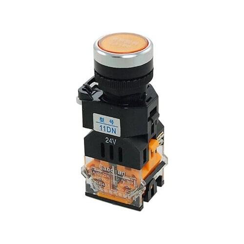 24V Orange Light Illuminated Momentary Pushbutton Switch Non Lock 22mm 1 NO 1 NC