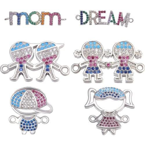 Juya DIY Friendship Bracelets Making Accessories Colorful Zircon Mom Boy Girl Connector Charms Needlework Jewelry Components