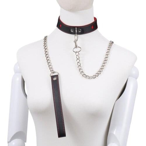 BDSM Fetish Bondage Slave Red Heart Sex Collar Steel Chain Leash Adult Game Dog Chain Punish Neck Collars Sadism Erotic Sex Toys