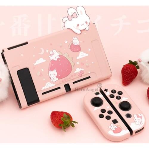 Strawberry Rabbit For Nintendo Switch Case Pink Soft Shell Game Console Controller Protective Cover For NS Switch Accessories