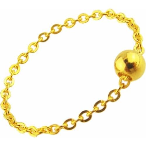 Pure 24K Yellow gold Beads Ring Cable Chain Ring 0.48g Luxury