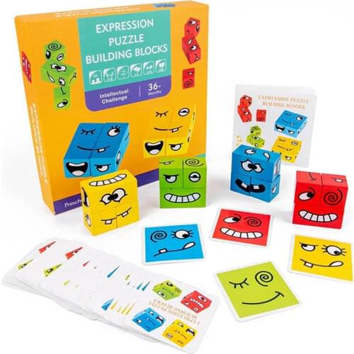 Childrens Party Games Expression Puzzle Blocks Parent-Child Interactive Board Games Wooden Challenge Educational Toys