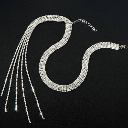 JJFOUCS Multi Layer Rhinestones Choker Necklaces for Women Long Tassel Crystal Necklaces Fashion Statement Party Jewelry Gifts