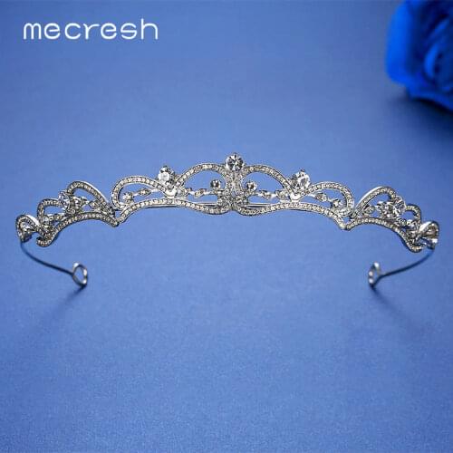 Mecresh Rhinestone Bridal Hair Accessories Women Crowns Tiaras Simple Diadem Prom Wedding Hair Jewelry Headbands HG204
