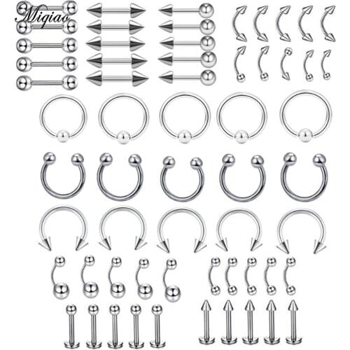 Miqiao 60 Sets of European and American Type Stainless Steel Lip Nails and Nose Rings Body Jewelry