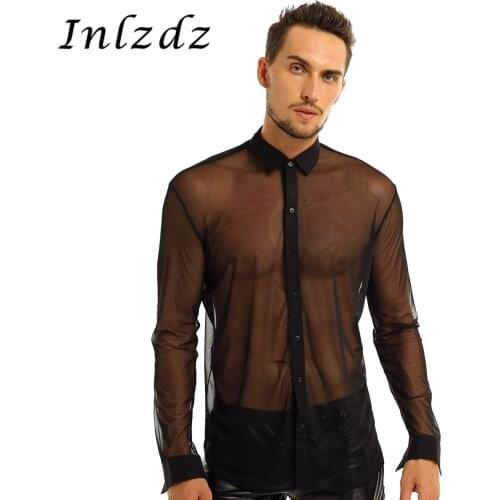 Mens Lingerie Shirt Tank Top Fashionable See Through Mesh Shirts Long Sleeve Exotic Clubwear Hot Sexy Costume Male Top Shirt
