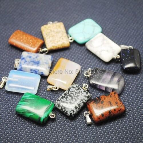 Box Stone Sets,12 Pieces /Lot,Nature Stone Pendant,Gem Stone Pendant Rectangle Shape,For Necklace Making,Size:15x20mm