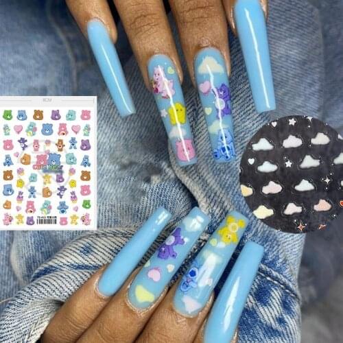 Cloud Nail Stickers 3D Decals Self-adhesive Bear Stickers Salon Nail Decoration Supplies