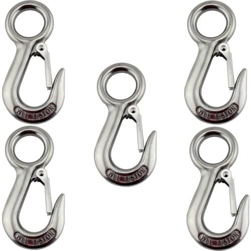 Stainless Large Eye Lifting Crane Snap Hooks Marine Heavy Duty Safety Working Load Limit of 500Kg Spring Cargo Hook 5pcs 119mm