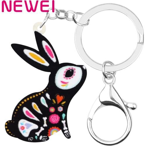 NEWEI Acrylic Halloween Floral Rabbit Bunny Hare Keychains Key Ring Jewelry For Women Kid Friends Party Gift Wallet Decoration