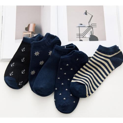 2021 Mens Navy Style Socks Fashion Stripe Anchor Fun Mens Summer Sock Boat Socks Comfort Harajuku Cotton Socks