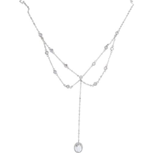 Latest fashion girl summer sexy y shape elegance double chain pave CZ pendent layer necklace 3 color plated WEDDING nice jewelry