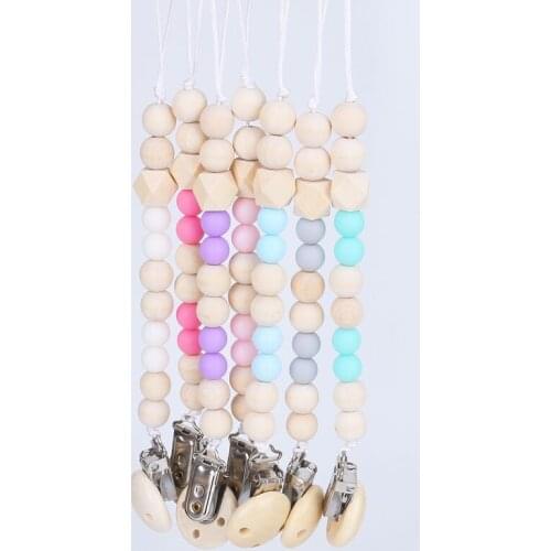 2019 Newest Infant Toddler Pacifier Clip Chain Wooden Baby Soother Chain Leash Nipple Holder Clips Strap Baby Feeding Gifts