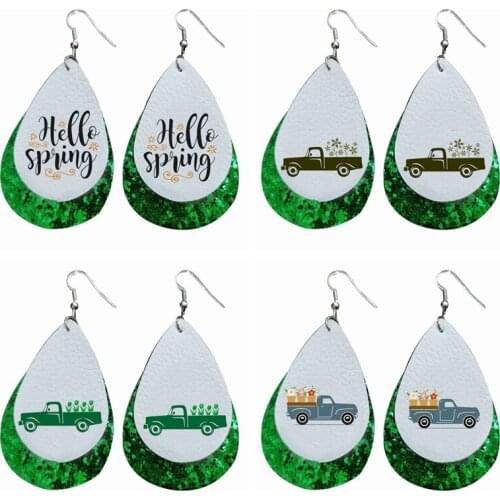 2021 New Hello Spring Faux leather Earrings Teardrop Earrings