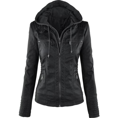 2020 New Women Autumn Winter Faux Soft Leather Jackets Coats Lady Black PU Zipper Epaule Motorcycle Streetwear