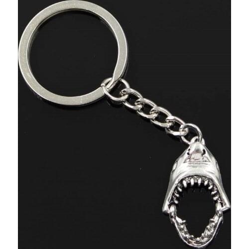 New Fashion Men 30mm Keychain DIY Metal Holder Chain Vintage Opened Shark Mouth 30x28mm Bronze Pendant Gift