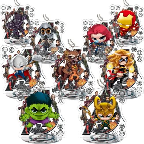 New Avengers: Endgame Keychains Spider Man Q Version Loki Groot Captain America Acrylic Standing Ornamnet Kids Keychains Toys