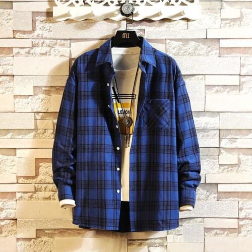 New Fashion Mens Plaid Shirts Long Sleeve Slim Fit 100% Cotton Brushed Flannel Shirt Leisure Styles Tops Shirt with Front Pocket