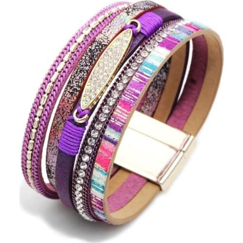 New Fashion Multi-Layer Multi-Color Bohemian Style Alloy Magnetic Buckle Womens Bracelet