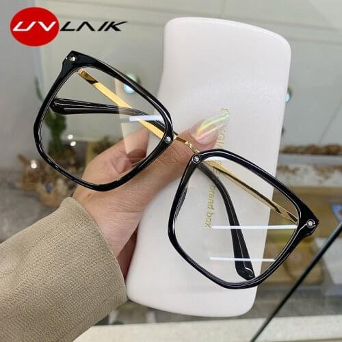 UVLAIK Blue Light Womens Glasses Frame Oversized Computer Eyeglasses Vintage Men Spectacles Transparent Square Eyewear Frames