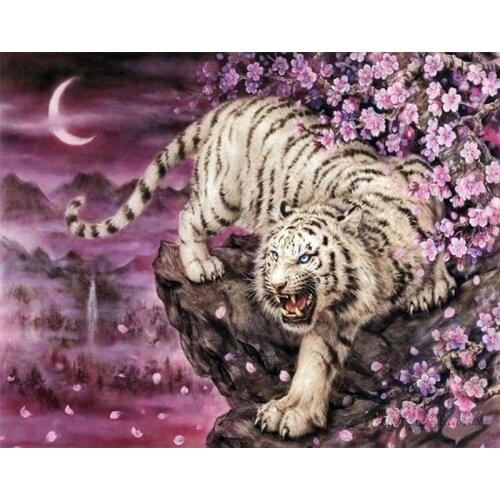 PhotoCustom 40x50cm DIY Oil Painting By Numbers Kits Tiger Paint By Numbers On Canvas Frameless Animals Hand Painting Draw Numbe