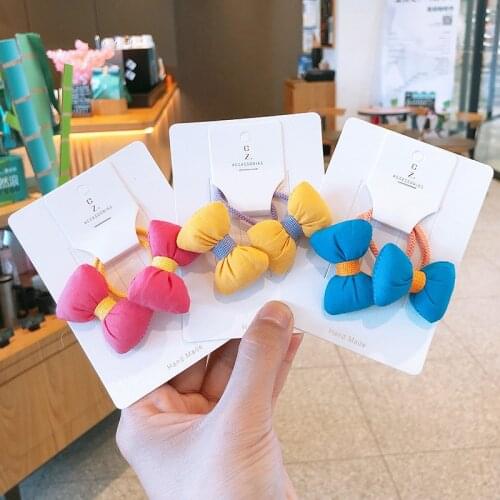 2pcs/lot Childrens hair accessories spring colorful bow hair circle girl fairy hair rope rubber band girl ponytail tie