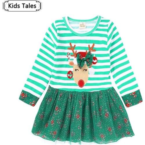 Christmas Gift for Girls Baby Girls Dresses Elk Printed Girls Striped Dress 2020 New Year Children Costumes for Girls SQ339