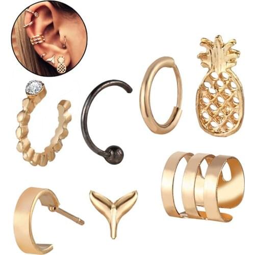 7pcs Fashion Earrings Set Creative Retro Alloy Stud Earrings Statement Earrings Jewelry Accessories For Women Ladies Girls