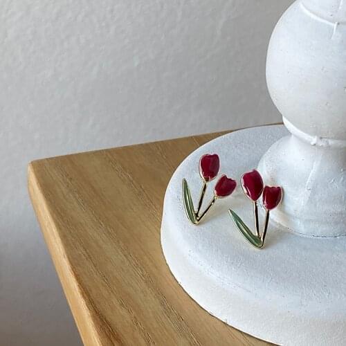 S925 Spring and Autumn New Oil Drop Tulip Earrings Retro abstract INS Flower Earrings Fashion Trend Earrings Holiday Jewelry